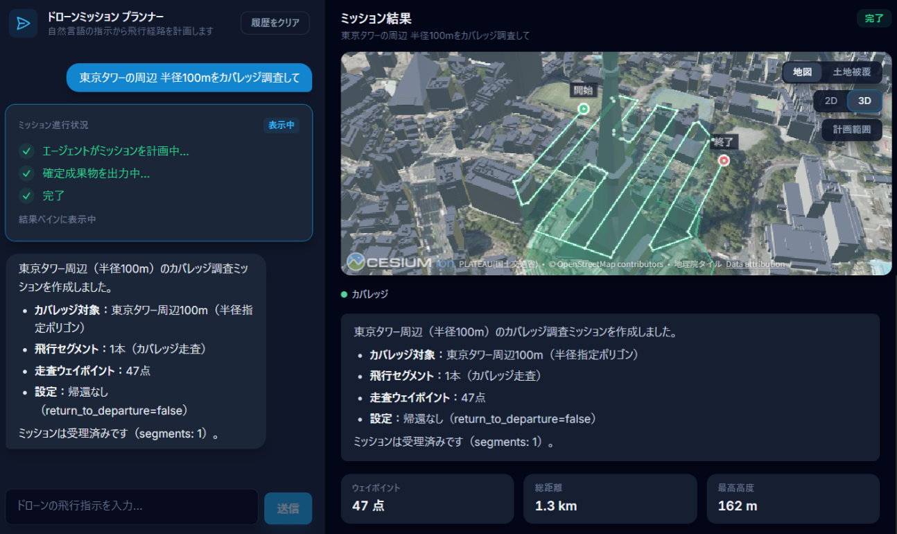 AI 自動產生無人機飛行路線示意畫面